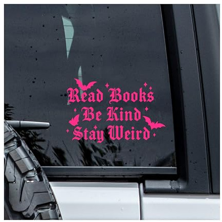MYMKO Read Books Be Kind Stay Weird Decal, Positive Bookish Car Window Decals, 6 Inches UV DTF Tranfer Car Stickers, Weatherproof Car Truck Window Bumper Sticker, Humor Car Decals for Book Lovers