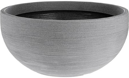Spetebo XXL Kunststoff Pflanzschale rund 58 cm wetterfest - grau - Garten Pflanzkübel groß UV beständig mit Rillenmuster - Blumenkübel Blumenschale für Garten Balkon Terrasse Innen Außen (grau)
