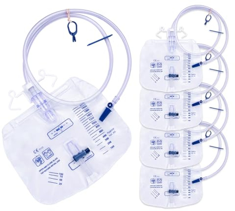 DOKIBI Bolsas de catéter, bolsas de orina de 2000 ml para hombres, bolsa de drenaje urinario con cámara antirreflujo mejorada, tubo de drenaje grueso de 48 pulgadas, clips ajustables y gancho para