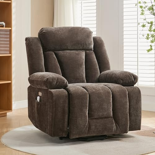 ModernLuxe Electric Power Lift Recliner Chair, Comfortable Armchair with Massage and Heat Functions for Elderly, Stylish Massage Chair with Convenient Storage Pocket, Cup Holders, USB Ports, Brown