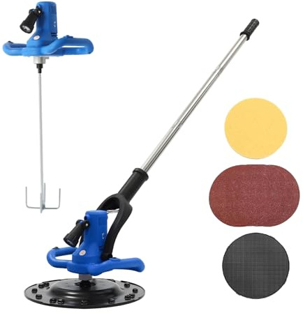 Concrete Trowel with Mixing Rod, 1680W Electric Concrete Mixer, 80-200RPM Wall Smoothing Polishing Machine with Extension Rod Electric Plaster Mortar Cement Putty Trowel (Blue)