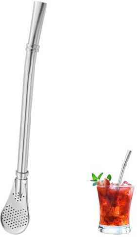 Trustworthy Silver Stainless Steel Yerba Mate Bombilla - Filtered Drinking Straw with Spoon Stirrer