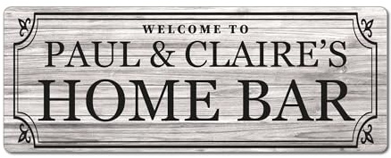 Personalised Home Bar Sign – Custom Brushed Aluminium Plaque (20 x 7.5cm) with Adhesive Stickers – Garden Bar, Man Cave, Pub Shed Gift