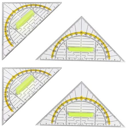 Woteenore 4-teiliges Geodreieck-Set mit Griff – Transparente und flexible Zeichenhilfe für präzises Arbeiten in Schule, Büro und Design