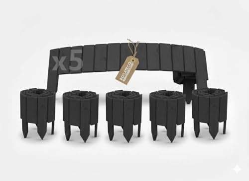 BOGATECO Juego de 5 listones de madera para arriates, 10 cm de alto y 112 cm de largo, valla de madera, ideal como borde de bancal o delimitación de caminos, antracita