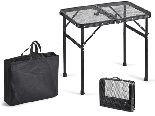 Yabano Camping Table with Mesh Desktop, Lightweight & Portable Small Folding Grill Table, Height Adjustable Metal Outdoor Table for Camp, Garden, BBQ, RV, Picnic-2 FT Black