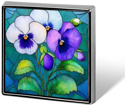 Stained Glass Blue Violet Pansies Unisex Brooches & Pins Square Lightweight Lapel Badge Jewelry for Clothing Shawl Hat