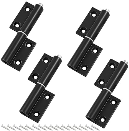 HECHKJ 4 Paires de Charnières Métalliques Noires, Charnières pour Porte en Bois, avec Accessoires de Montage, Idéales pour Portes de Cuisine, Placards et Fenêtres
