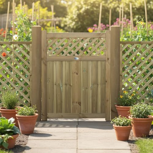 Urban Wooden Garden Gate, 4ft x 3ft Side Gate with Diamond Lattice Insert