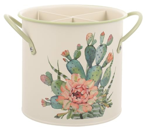 UKCOCO Portaposate in Ferro Galvanizzato Beige Robusto e Riutilizzabile, Porta Bacchette da Cucina Decorativo per Tavolo e Cucina Stile Shabby Chic