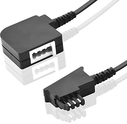 6 Meter Universal Telefon Kabel Verlängerung, TAE-F Stecker männlich auf TAE-F Buchse Kupplung weiblich, Schwarz (verbesserte Ausführung v5.05)