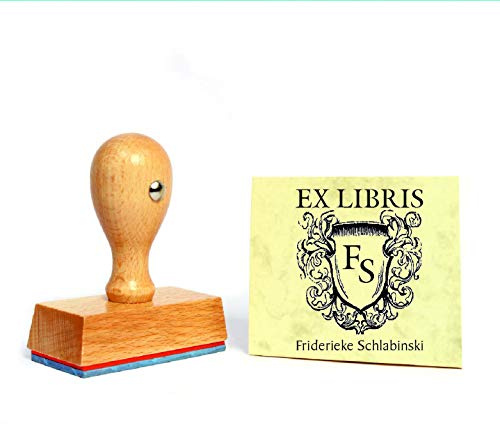 Ex Libris stämpel INITIALEN – avtrycksstorlek 40 x 50 mm – med personligt namn och initialer