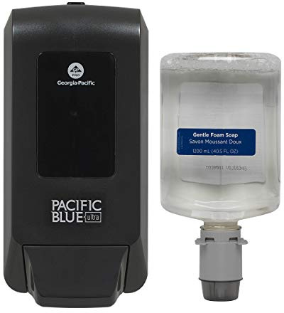 Georgia-Pacific (5305714) Pacific Blue Ultra Manual Push Soap Dispenser with Gentle Foam Hand Soap Refill Starter Kit