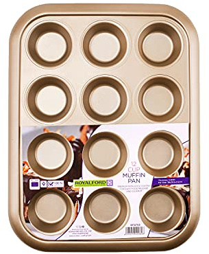 Royalford Premium Non-Stick Muffin Tray, 12 Cup – Cupcake Tray/Baking Pan – Aluminium Build, Non-Stick Mince Pie/Cupcake Tin Ideal for Cupcakes Muffin Pie Yorkshire Pudding Baking - 0.5mm Thick