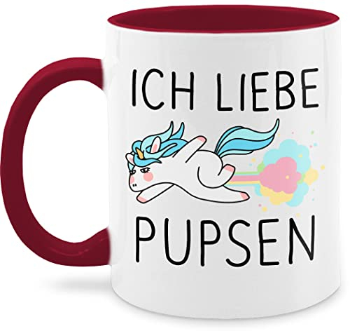 Tasse Tassen 325ml - Einhörner - Ich liebe pupsen Einhorn - Furtz Lustig Pups Geschenk Fürze - 325 ml - Bordeauxrot - einhorntasse einhörnern furz haferl deine motiv furzen milchkaffeetassen