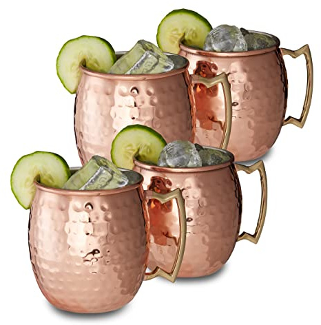 Relaxdays Moscow Mule mugg set om 4, för cocktails, kalla drycker, bartillbehör, rostfri kopp, mage, 0,5 l, koppar
