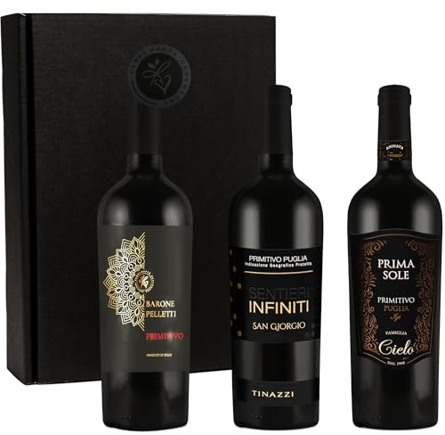 Geschenkset Primitivo | 3 hochwertige italienische Rotweine aus Apulien | Weingeschenk für Männer & Frauen | Weinliebhaber