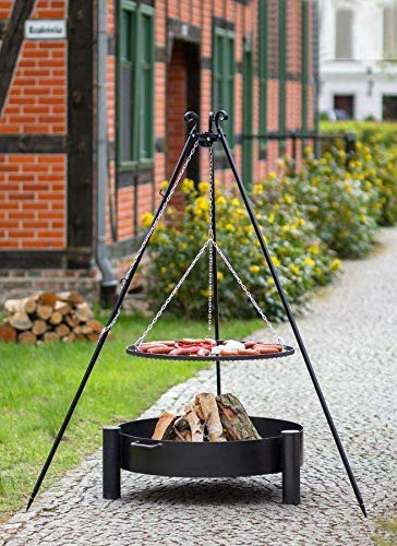 BlackOrange Schwenkgrill Set mit Feuerschale Cup Ø 80 cm, Schwenkgrill Ø 70 cm, Dreibeinstativ Höhe 180 cm