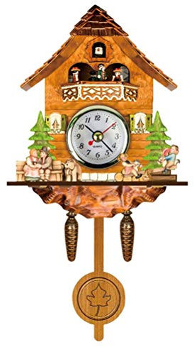 Hidyliu Orologio a cucù antico in legno a cucù Birdhouse Orologio da parete Home Decor Hanging Cuckoo Clock Auto Swing Bell Pendolo Home Decor