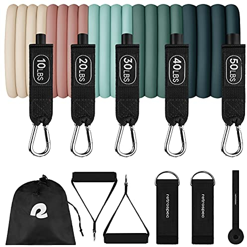 Retrospec Set di fasce di resistenza per allenamento (5 pezzi) con maniglie, ancoraggio per porta, borsa per il trasporto, per donne e uomini, colore: frullato