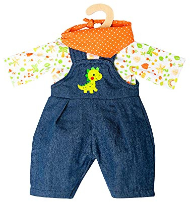 Heless 2115 – Dinodesign kläder set för dockor i 3 delar med hängselbyxor, T-shirt och halsduk, storlek 35–45 cm