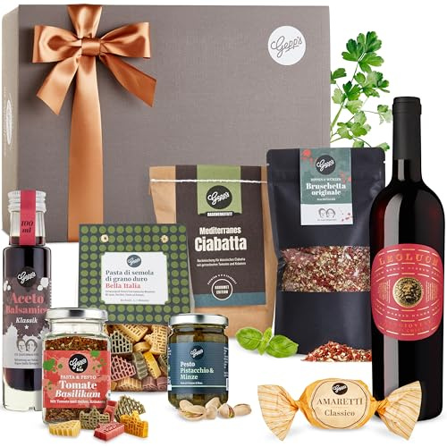 Gepp’s Feinkost Italienreise I Geschenkset mit italienischen Delikatessen | Edle Geschenkbox mit Rotwein (750 ml) I Pesto Pistacchio und vielem mehr I Hochwertiges Geschenk