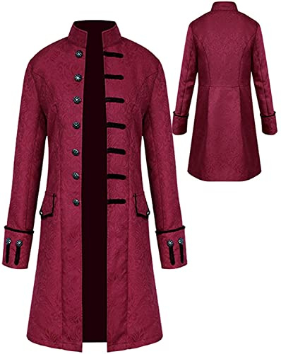 Sangdut Men's Medieval Steampunk Halloween Costumes, Gothic Frock Coat Victorian Court Uniform, Renaissance Bottom Vintage Adult Festival Tailcoat (Red, XL)