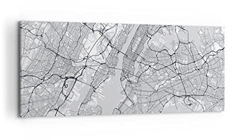 Panorama Bilder auf Leinwand 100x40cm Leinwandbild mit Rahmen Neu York Karte Groß Wanddeko Bild Schlafzimmer Küche Wandbilder Dekoration Wohnzimmer Wall Decor Canvas Wand Kunstdruck Art AB100x40-5039