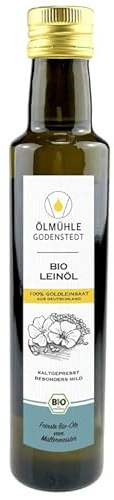 Bio Goldleinöl 100% aus Deutschland | frisch kaltgepresst aus heller, heimischer Bio Leinsaat | besonders milder Geschmack | 500ml | hergestellt mit 100% Öko-Strom