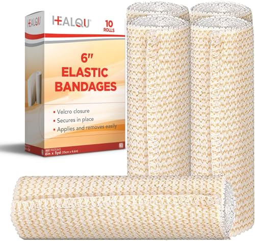 Healqu | Vendaje elástico de primera calidad, envoltura de compresión con cierre automático para piernas, rodillas, tobillos, muñecas, codos y hombros, caja de 10 rollos de vendaje elástico atlético