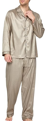 Sidenpyjamas för män, lång pyjamas med knappar, set med sovkläder, myskläder, XXL