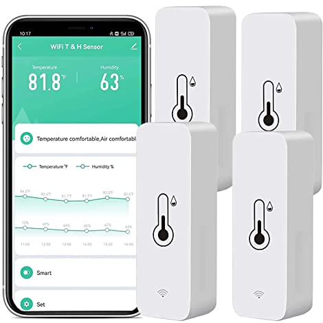Sensore termometro igrometro WiFi: monitor intelligente di umidità della temperatura, con monitor remoto e allarme di notifica APP TUYA,funziona con Alexa (confezione da 4)