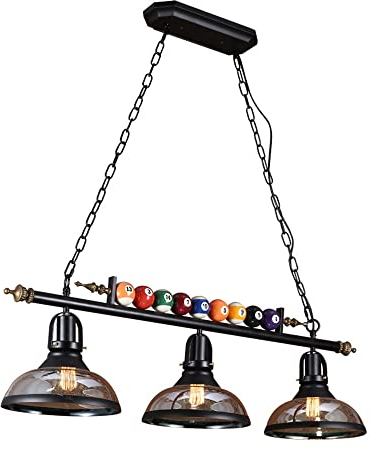 Jadssox Industrielle Billardtisch-Pendelleuchte, Billard-Kronleuchter, 3-Licht-Cluster zum Aufhängen, Unterputz-Deckenlampe, Billardtischleuchte mit Kuppelglas für Spielzimmer, Küchenbar