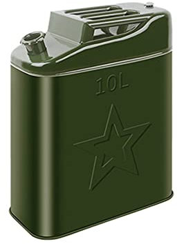 Jerrican Essence en Métal 10L, Étain Épais Bidon de Carburant, Jerrican Carburant Plat avec Couvercle de Sécurité, Bidon de Carburant Homologué UN, Bidon de Réserve Vert pour Essence Et Diesel