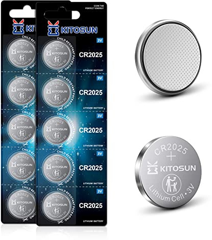Kitosun Batterien Knopfzellen CR2025 3V - Lithium Coin 3-Volt 2025 Knopf Batterie für elektronische Kleingeräte Autoschlüssel Fernbedienungen LED Kerzenlicht Waagen medizinischen Geräten (10 Stück)