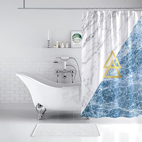Hoisy Duschvorhänge, Duschvorhang Moder Marmordreieck Weiß Blau Größe 200X180CM Schnell Trocknend Polyestergewebe Badezimmerzubehör