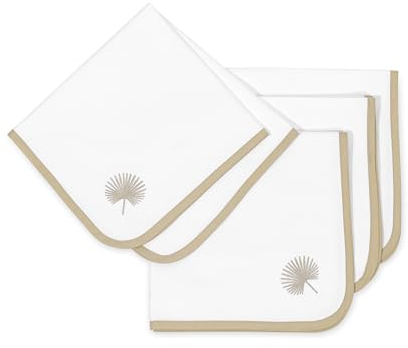 Hofdeco Premium Coastal Stofftuch Baumwolltuchservietten, 50,8 x 50,8 cm, waschbar, für Veranstaltungen, Hochzeiten, Zuhause, neutrale hellbraune bestickte Palmblätter, 4 Stück