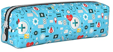 SJOAOAA Federmäppchen für Krankenschwestern, medizinisches Thema, mit Reißverschluss, Leder, Stifteetui, Organizer, Kosmetik, Make-up-Tasche, Aufbewahrungstasche, weiß, Einheitsgröße, Federmäppchen