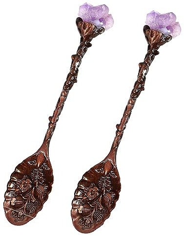 Soulnioi 2pcs Retro Amethyst Crystal Alloy Metal Coffee Tea Spoon Dessert Spoon Vintage Ice Cream Spoons