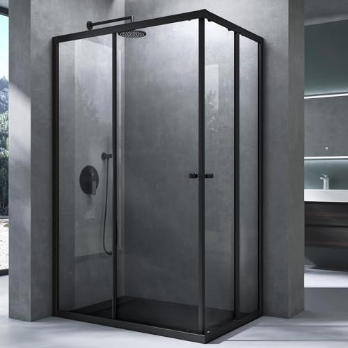 Mai & Mai cabine de douche noir 90x140cm paroi de douche deux portes coulissantes verre trempé transparent avec revêtement nano easy clean RAV16K