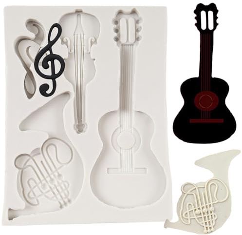 QDMOLDS Musical Instrument Silicone Mold Music Note Guitar Fondant Molds | Violin Saxophone Chocolate Mold Wedding Birthday Cake Decoration Cupcake Topper Gum Paste Candy Craft Resin Polymer Clay