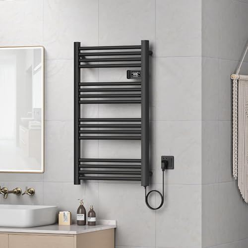pro.tec Elektrischer Handtuchheizkörper Follo Badheizkörper 500 W mit Timer-Funktion Handtuchwärmer mit Thermostat 96 x 54 cm Handtuchheizung inkl. Touchscreen Badheizung Schwarz