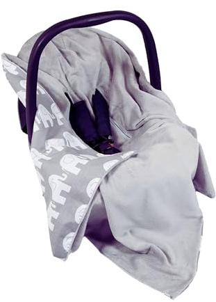 Viculii Envoltura de bebé de doble cara para asiento de coche | Funda de bebé gris para bebé cobija para asiento de coche 100 x 100 cm | niño o niña | elefantes o estrellas (elefantes)