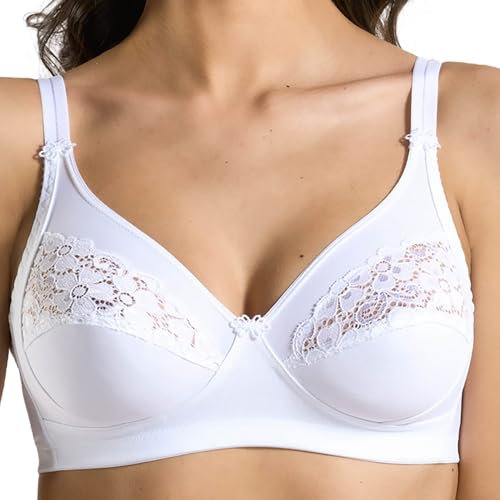Spiman Reggiseno Senza Ferretto Non Imbottito in Microfibra Elasticizzata con Coppa C Foderata Internamente in Cotone e Pizzo Elastico, Spalline Regolabili, Gancio a 3 Regolazioni, Anche Taglie Forti