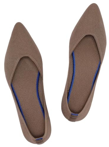 Frank Mully Zapatos planos para mujer, zapatos planos clásicos con punta puntiaguda, zapatos de noche de punto, zapatos planos suaves para mujer, cómodos y elegantes, marrón, 35 EU