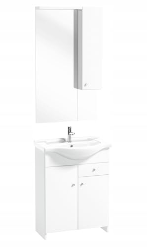 Deftrans Domodomo - Mueble de baño con lavabo y espejo blanco 105 cm, armario de lavabo de 80 x 65 x 48 cm, juego de lavabo de cerámica