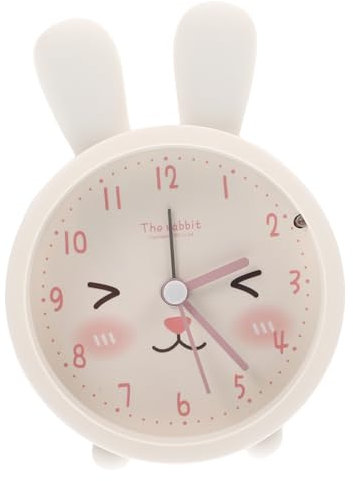 ABOOFAN Reloj Despertador Pequeño Sin Forma De Conejito, Silicona Blanca, Luz Nocturna Incorporada, Adecuado para Dormitorio, Oficina y Hogar