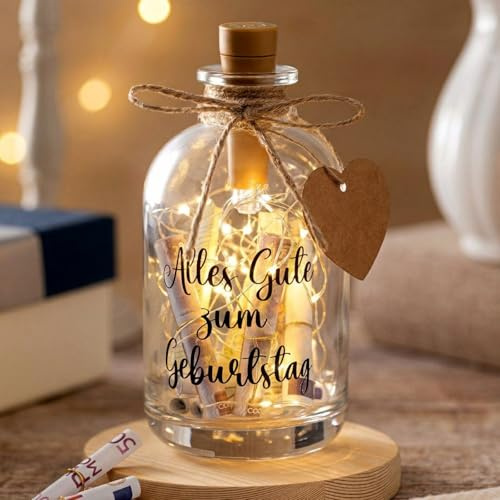 BBTO Geldgeschenke Geburtstag LED Flaschenlicht mit Spruch | Alles Gute zum Geburtstag, Flaschenlichterkette, Geldgeschenke Verpackung, Geburtstagsgeschenk für Frauen Weihnachten