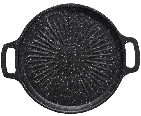 Sghtil Poêle à griller antiadhésive, ronde, à double poignée, améliore l'efficacité du barbecue en intérieur et en extérieur, anti-brûlure, pour la cuisine
