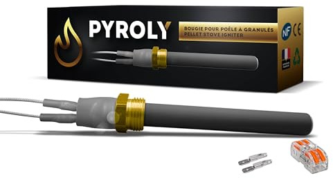 PYROLY Keramisk tändstift för JOLLY MEC/SKIA/EXTRAFLAME pelletskamin - 3/8-300W mutter - högsta kvalitet med kontakter